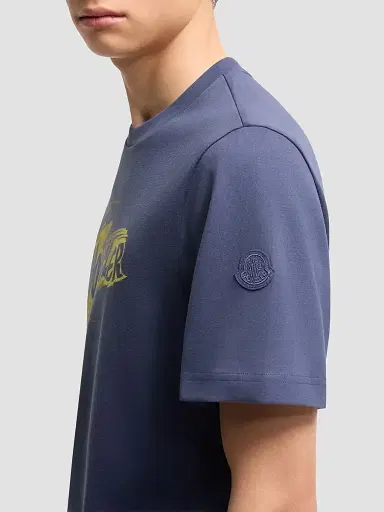 Moncler Men's Crewneck T-Shirt in Cotton - Cobalt Blue - Size XXXXL | Thumbnail 4 Moncler Men's Crewneck T-Shirt in Cotton - Cobalt Blue - Size XXXXL | Thumbnail 4