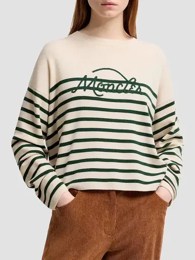 Moncler Women's Sweater in Wool with Stripes - White Green - Size Large | Thumbnail 2 Moncler Women's Sweater in Wool with Stripes - White Green - Size Large | Thumbnail 2