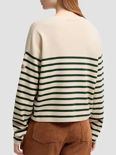 Moncler Women's Sweater in Wool with Stripes - White Green - Size Large | Thumbnail 3 Moncler Women's Sweater in Wool with Stripes - White Green - Size Large | Thumbnail 3