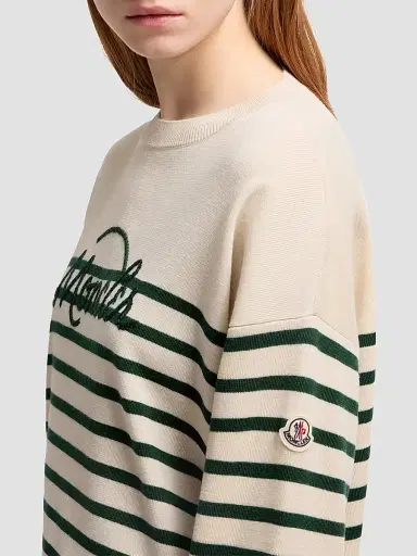 Moncler Women's Sweater in Wool with Stripes - White Green - Size Large | Thumbnail 4 Moncler Women's Sweater in Wool with Stripes - White Green - Size Large | Thumbnail 4