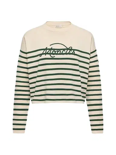 Moncler Women's Sweater in Wool with Stripes - White Green - Size Large | Thumbnail 1 Moncler Women's Sweater in Wool with Stripes - White Green - Size Large | Thumbnail 1