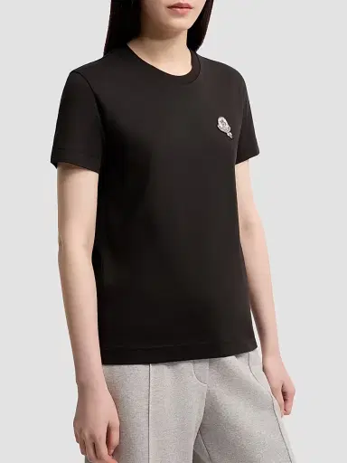 Moncler Women's Crew Neck T-Shirt in Cotton - Black | Thumbnail 2