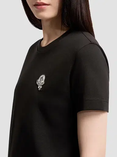 Moncler Women's Crew Neck T-Shirt in Cotton - Black | Thumbnail 4