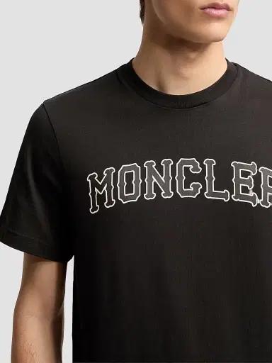 Moncler Men's Crewneck T-Shirt in Cotton - Black - Size XXXXL | Thumbnail 4