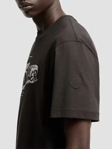 Moncler Men's Crewneck T-Shirt in Cotton - Black - Size XXXXL | Thumbnail 4