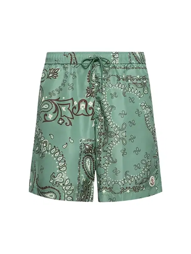 Moncler Men's Swim Trunks with Floral Print - Aqua Green