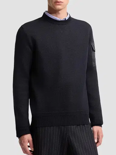 Moncler Men's Sweater in Wool - Navy Blue - Size XXXL | Thumbnail 2 Moncler Men's Sweater in Wool - Navy Blue - Size XXXL | Thumbnail 2