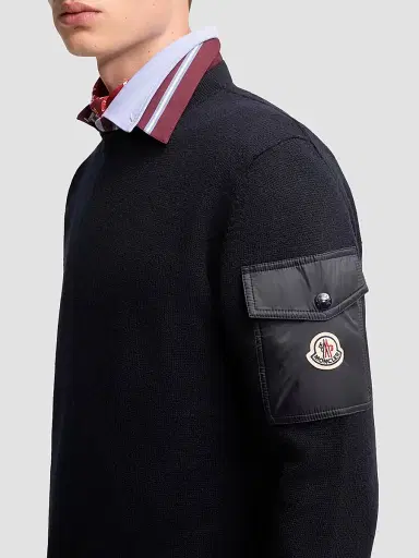 Moncler Men's Sweater in Wool - Navy Blue - Size XXXL | Thumbnail 4 Moncler Men's Sweater in Wool - Navy Blue - Size XXXL | Thumbnail 4