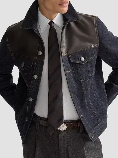 Brunello Cucinelli Men's Paneled No-Fade Denim Four-Pocket Jacket - Blue | Thumbnail 4 Brunello Cucinelli Men's Paneled No-Fade Denim Four-Pocket Jacket - Blue | Thumbnail 4