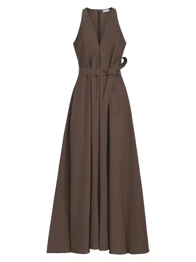 Brunello Cucinelli Women's Techno Cotton Poplin Belted Dress - Chocolate