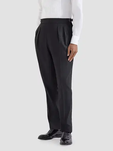 Brunello Cucinelli Men's Virgin Wool and Silk Lightweight Twill Tuxedo Trousers - Navy Blue - Size 44 | Thumbnail 3 Brunello Cucinelli Men's Virgin Wool and Silk Lightweight Twill Tuxedo Trousers - Navy Blue - Size 44 | Thumbnail 3