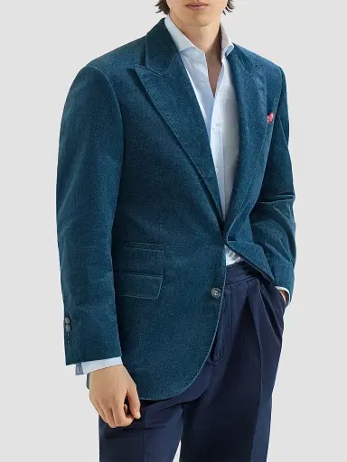 Brunello Cucinelli Men's Denim-Effect Cotton Velvet Tailor Blazer with Peak Lapels | Thumbnail 2 Brunello Cucinelli Men's Denim-Effect Cotton Velvet Tailor Blazer with Peak Lapels | Thumbnail 2