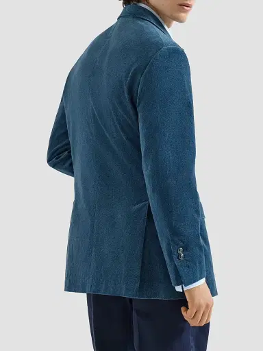 Brunello Cucinelli Men's Denim-Effect Cotton Velvet Tailor Blazer with Peak Lapels | Thumbnail 3 Brunello Cucinelli Men's Denim-Effect Cotton Velvet Tailor Blazer with Peak Lapels | Thumbnail 3
