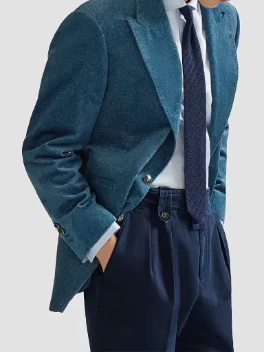 Brunello Cucinelli Men's Denim-Effect Cotton Velvet Tailor Blazer with Peak Lapels | Thumbnail 4 Brunello Cucinelli Men's Denim-Effect Cotton Velvet Tailor Blazer with Peak Lapels | Thumbnail 4
