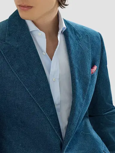 Brunello Cucinelli Men's Denim-Effect Cotton Velvet Tailor Blazer with Peak Lapels | Thumbnail 5 Brunello Cucinelli Men's Denim-Effect Cotton Velvet Tailor Blazer with Peak Lapels | Thumbnail 5