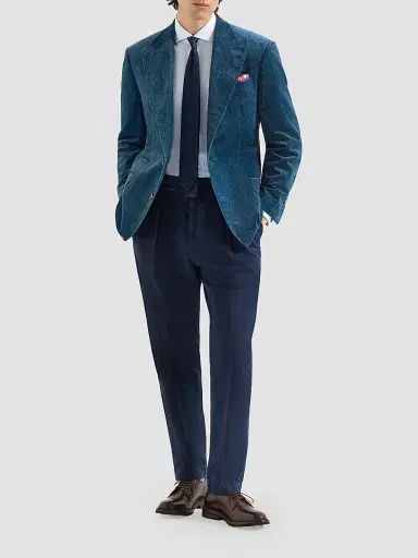 Brunello Cucinelli Men's Denim-Effect Cotton Velvet Tailor Blazer with Peak Lapels | Thumbnail 6 Brunello Cucinelli Men's Denim-Effect Cotton Velvet Tailor Blazer with Peak Lapels | Thumbnail 6