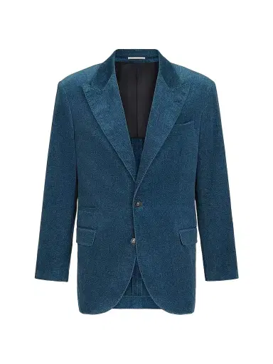 Brunello Cucinelli Men's Denim-Effect Cotton Velvet Tailor Blazer with Peak Lapels | Thumbnail 1 Brunello Cucinelli Men's Denim-Effect Cotton Velvet Tailor Blazer with Peak Lapels | Thumbnail 1
