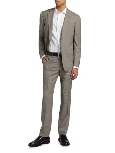 Giorgio Armani Men's Windowpane Plaid Wool Suit - Tan - Size 48 | Thumbnail 3 Giorgio Armani Men's Windowpane Plaid Wool Suit - Tan - Size 48 | Thumbnail 3
