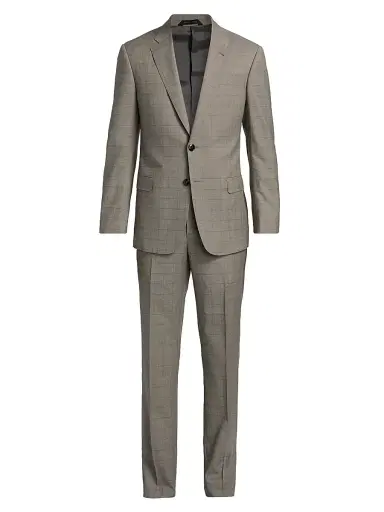 Giorgio Armani Men's Windowpane Plaid Wool Suit - Tan - Size 48 | Thumbnail 1 Giorgio Armani Men's Windowpane Plaid Wool Suit - Tan - Size 48 | Thumbnail 1