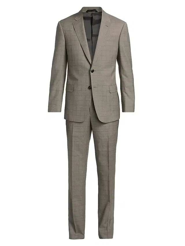 Giorgio Armani Men's Windowpane Plaid Wool Suit - Tan