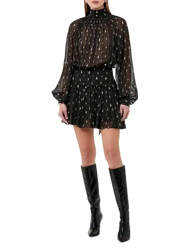 NICHOLAS Women's Cecile Godet Minidress - Opal Geo Black | Thumbnail 2