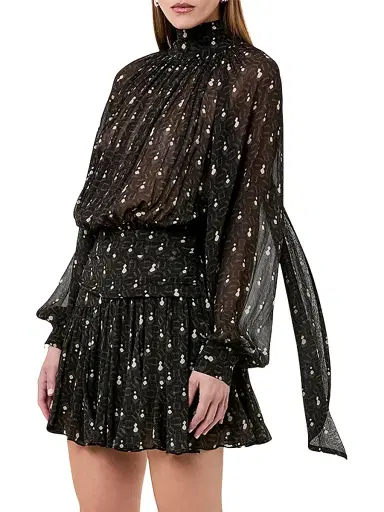 NICHOLAS Women's Cecile Godet Minidress - Opal Geo Black | Thumbnail 3