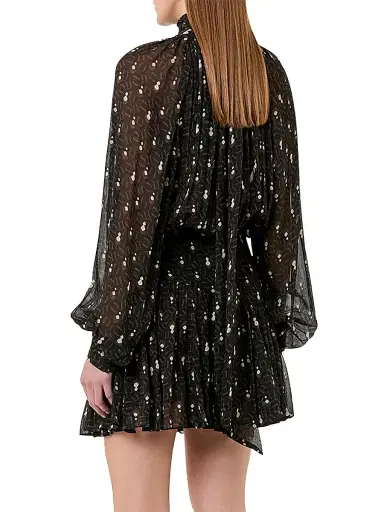 NICHOLAS Women's Cecile Godet Minidress - Opal Geo Black | Thumbnail 4