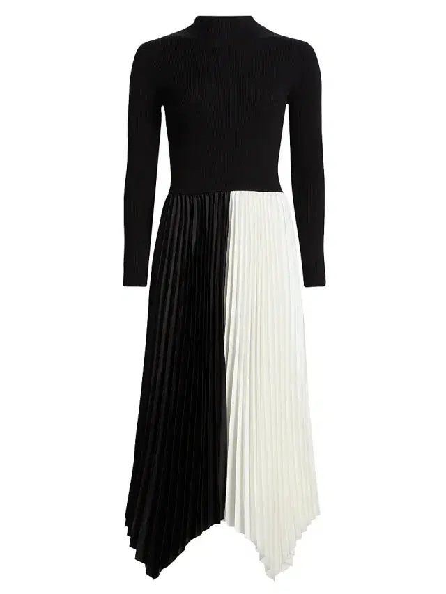 Women's The Elsa Mixed-Media A-Line Midi-Dress - Noir And White Bottom
