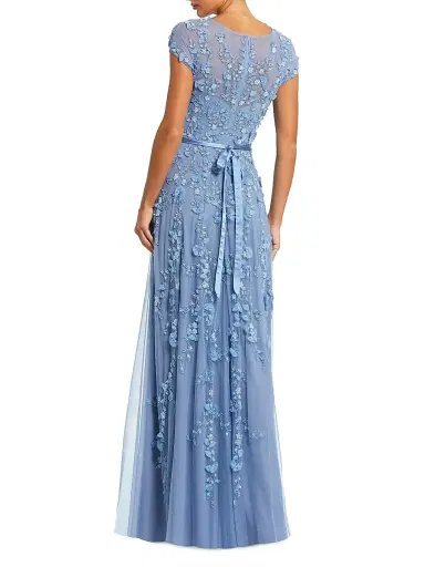 Mac Duggal Women's Petite Floral Applique Chiffon A-Line Gown - Sky Blue - Size Petite 16 | Thumbnail 2