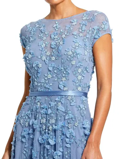 Mac Duggal Women's Petite Floral Applique Chiffon A-Line Gown - Sky Blue - Size Petite 16 | Thumbnail 3