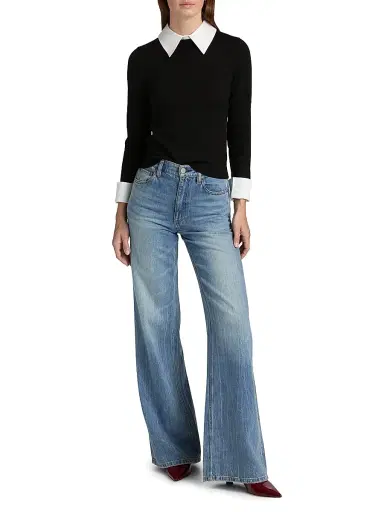 Alice + Olivia Women's Porla Collared Wool Sweater - Black - Size XS | Thumbnail 2