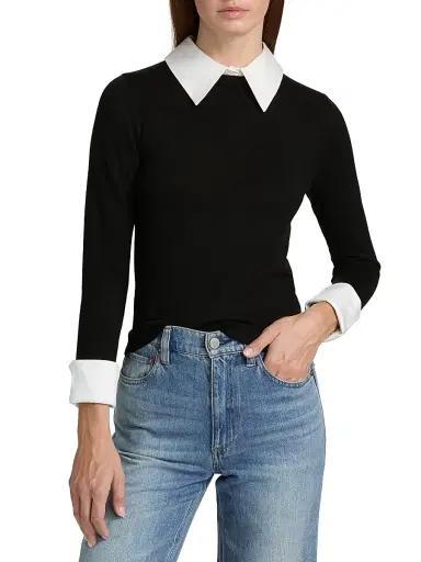 Alice + Olivia Women's Porla Collared Wool Sweater - Black - Size XS | Thumbnail 3