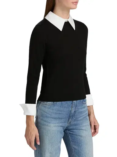 Alice + Olivia Women's Porla Collared Wool Sweater - Black - Size XS | Thumbnail 4