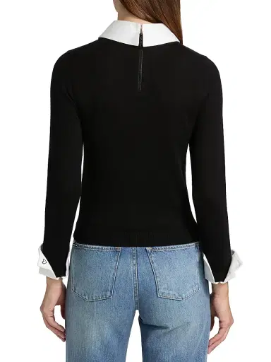 Alice + Olivia Women's Porla Collared Wool Sweater - Black - Size XS | Thumbnail 5