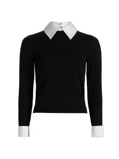Alice + Olivia Women's Porla Collared Wool Sweater - Black - Size XS | Thumbnail 1
