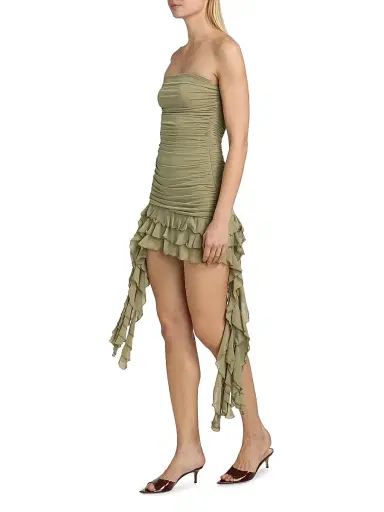 Ronny Kobo Women's Ginara Ruched Ruffled Strapless Minidress - Elm - Size XL | Thumbnail 4