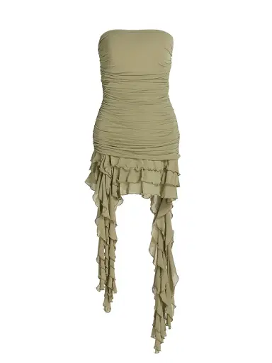 Ronny Kobo Women's Ginara Ruched Ruffled Strapless Minidress - Elm - Size XL | Thumbnail 1