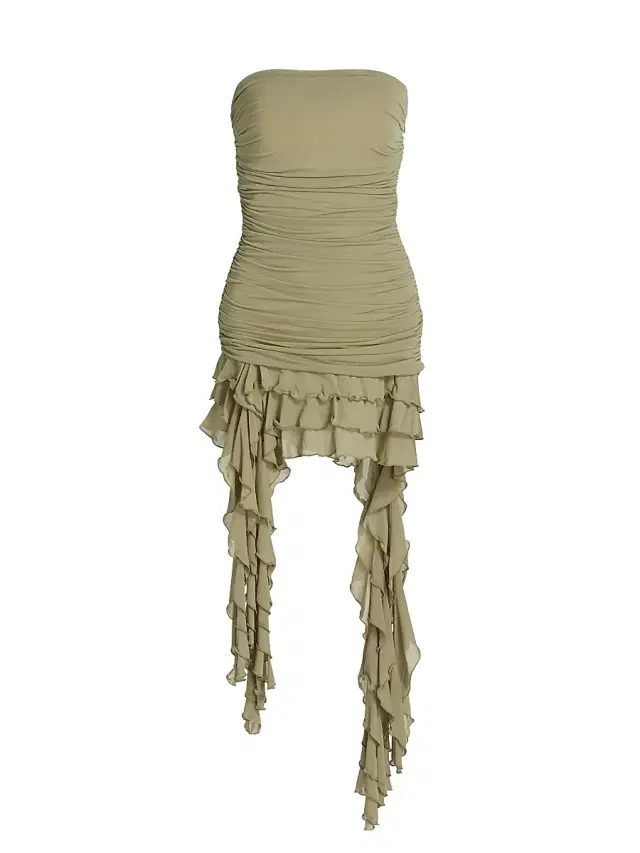 Ronny Kobo Women's Ginara Ruched Ruffled Strapless Minidress - Elm