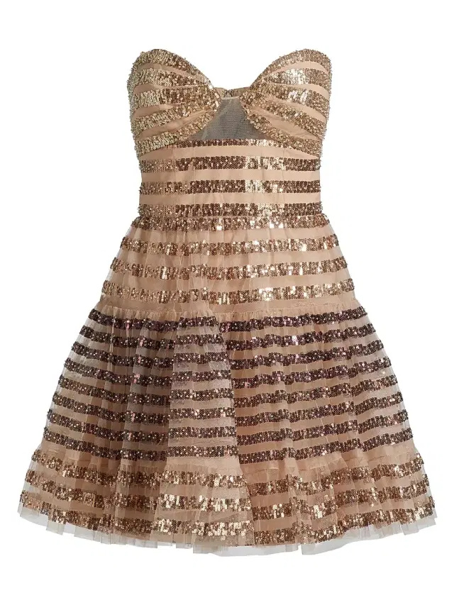 BCBGMAXAZRIA Women's Sequined Striped Strapless Mini-Dress - Stripe Sequins
