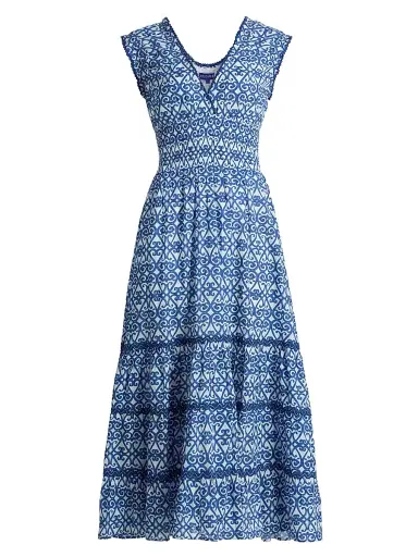Ro's Garden Women's Hilda Printed Cotton Midi-Dress - Blue Siro - Size XL | Thumbnail 1 Ro's Garden Women's Hilda Printed Cotton Midi-Dress - Blue Siro - Size XL | Thumbnail 1