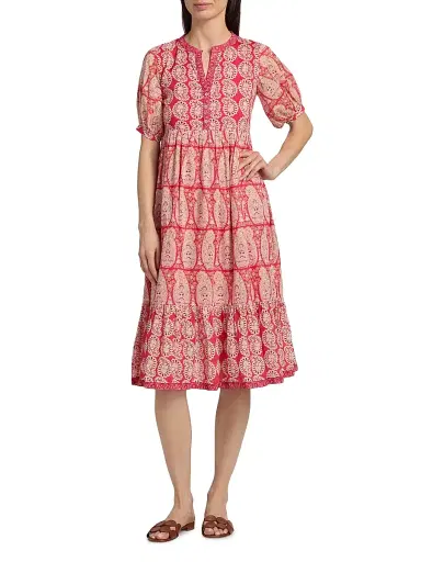 Ro's Garden Women's Sylvia Paisley Cotton Midi-Dress - Red Zahara - Size XL | Thumbnail 2 Ro's Garden Women's Sylvia Paisley Cotton Midi-Dress - Red Zahara - Size XL | Thumbnail 2