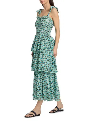 Ro's Garden Women's Spencer Printed Cotton Smocked Tiered Dress - Blue Zen - Size XL | Thumbnail 2 Ro's Garden Women's Spencer Printed Cotton Smocked Tiered Dress - Blue Zen - Size XL | Thumbnail 2