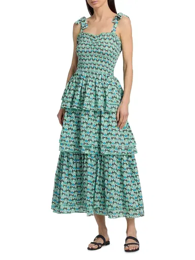 Ro's Garden Women's Spencer Printed Cotton Smocked Tiered Dress - Blue Zen - Size XL | Thumbnail 3 Ro's Garden Women's Spencer Printed Cotton Smocked Tiered Dress - Blue Zen - Size XL | Thumbnail 3