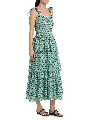 Ro's Garden Women's Spencer Printed Cotton Smocked Tiered Dress - Blue Zen - Size XL | Thumbnail 4 Ro's Garden Women's Spencer Printed Cotton Smocked Tiered Dress - Blue Zen - Size XL | Thumbnail 4