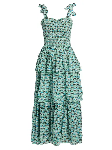Ro's Garden Women's Spencer Printed Cotton Smocked Tiered Dress - Blue Zen - Size XL | Thumbnail 1 Ro's Garden Women's Spencer Printed Cotton Smocked Tiered Dress - Blue Zen - Size XL | Thumbnail 1