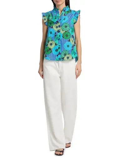 Ro's Garden Women's Frida Floral Cotton Poplin Shirt - Blue Cala - Size XL | Thumbnail 2 Ro's Garden Women's Frida Floral Cotton Poplin Shirt - Blue Cala - Size XL | Thumbnail 2