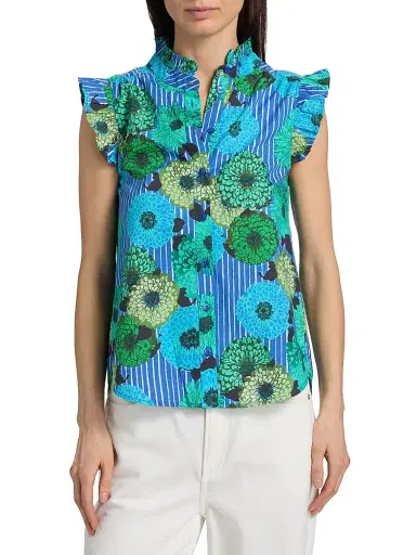 Ro's Garden Women's Frida Floral Cotton Poplin Shirt - Blue Cala - Size XL | Thumbnail 3 Ro's Garden Women's Frida Floral Cotton Poplin Shirt - Blue Cala - Size XL | Thumbnail 3