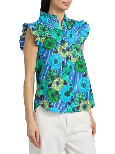 Ro's Garden Women's Frida Floral Cotton Poplin Shirt - Blue Cala - Size XL | Thumbnail 4 Ro's Garden Women's Frida Floral Cotton Poplin Shirt - Blue Cala - Size XL | Thumbnail 4