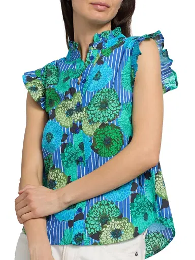 Ro's Garden Women's Frida Floral Cotton Poplin Shirt - Blue Cala - Size XL | Thumbnail 6 Ro's Garden Women's Frida Floral Cotton Poplin Shirt - Blue Cala - Size XL | Thumbnail 6