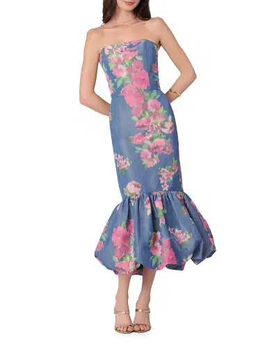 Shoshanna Women's Julieanne Floral Bubble-Hem Midi Dress - Navy Magenta Multi | Thumbnail 2 Shoshanna Women's Julieanne Floral Bubble-Hem Midi Dress - Navy Magenta Multi | Thumbnail 2